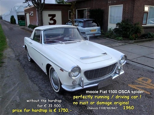 1960 Fiat 1500S spider. 2942 oldtimer te koop