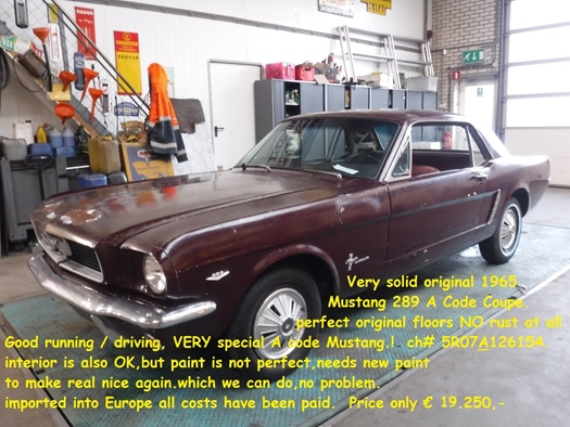1965 Ford Mustang A code donkerrood oldtimer te koop