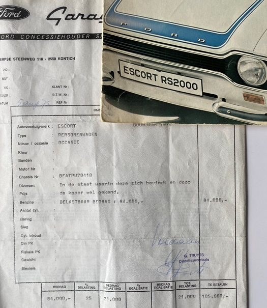 Documenten Ford Escort  RS 2000 te koop